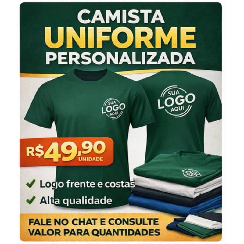 Camiseta Uniforme Personalizada R49,90 | Empresas e Escolas | Logo Frente ou Costas | Consulte Atacado