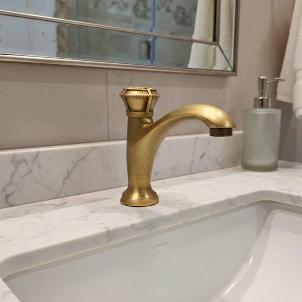 👑Torneira de Bancada Baixa Latão Bronze Água Fria Modelo Coroa Provençal Vintage Luxo 1/4 Volta