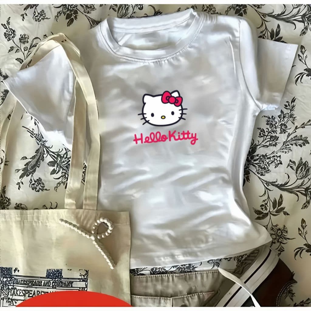 Blusa Slim Fit Baby tee Babylook suplex compressão colada feminina hello classica rosa estampa fofa
