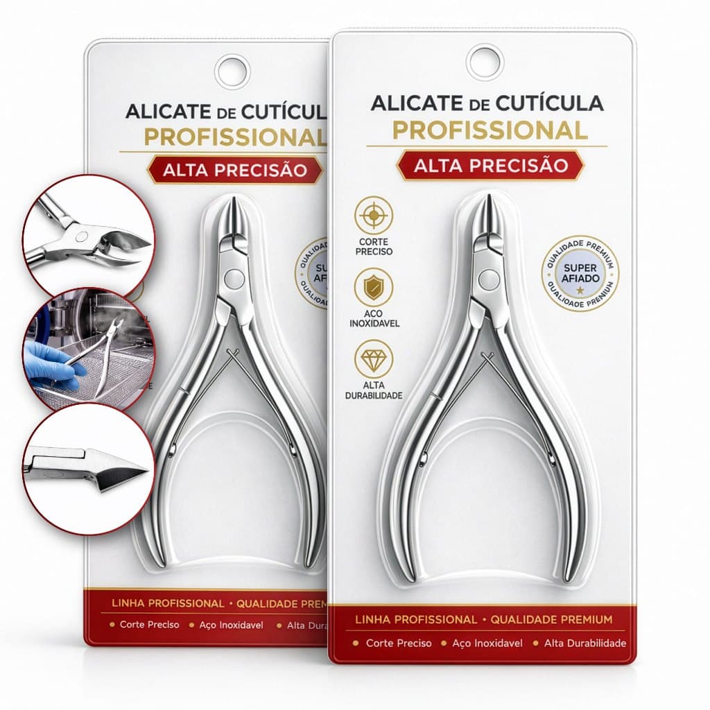 Kit 2 Alicate Cutícula Profissional Mola Dupla Aço Inox Afiado Corte Preciso Manicure Pedicure