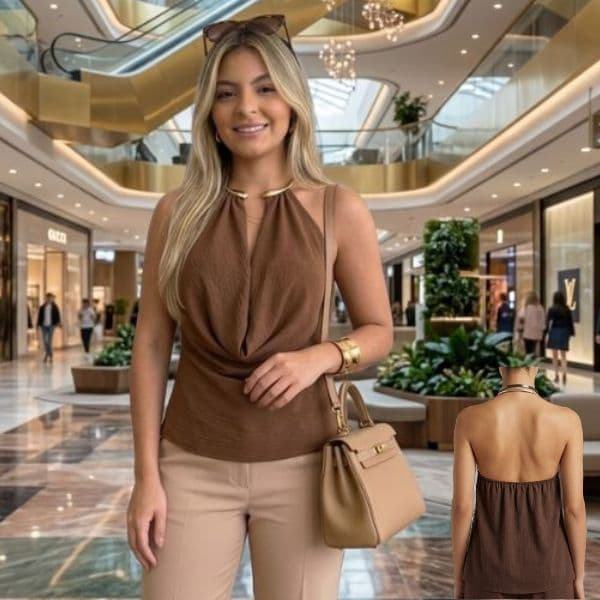 Blusa Feminina Duna Frente Única com Colar Dourado Elegante Luxo