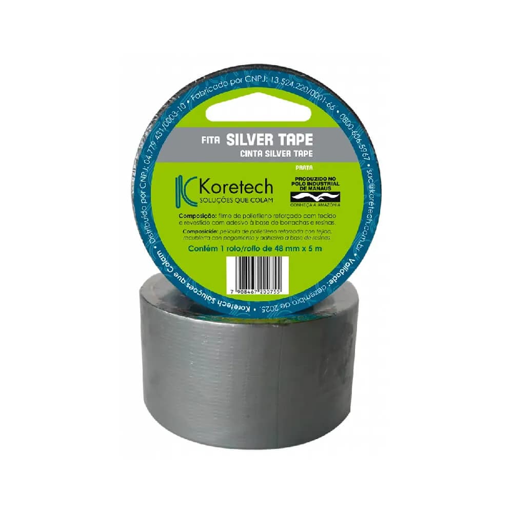 Fita Adesiva Silver Tape Multiuso Cinza 48mm x 5m - Alta Adesão e Impermeável