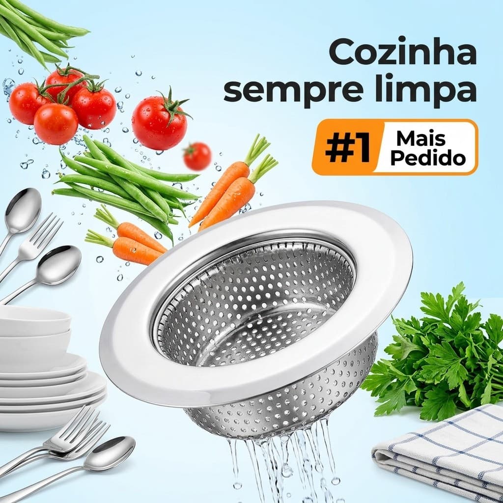 Ralo de Pia Inox Peneira Cozinha Banheiro Escorredor Anti Odor Completo Varios Tamanhos