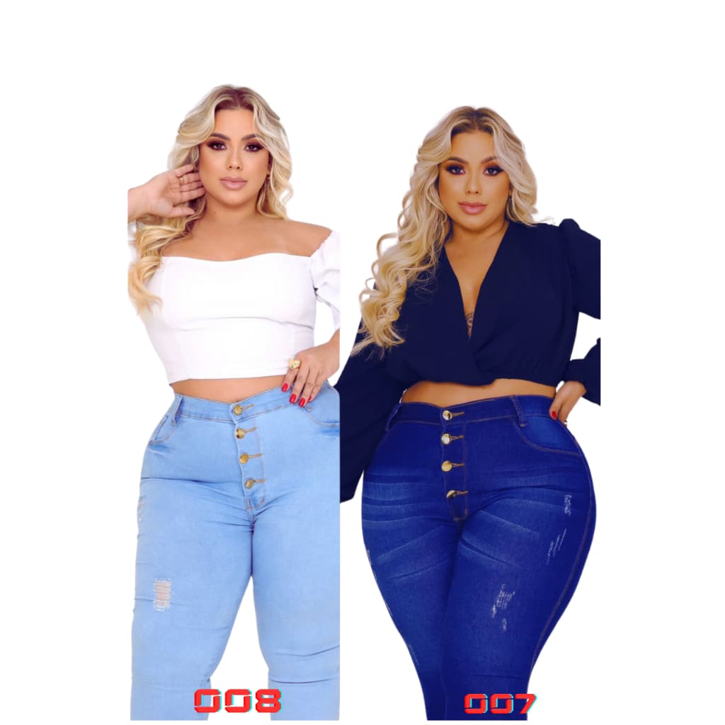 Kit 2 Calças Femininas Jeans Plus Size Luxo Baratas Cintura Alta Curve