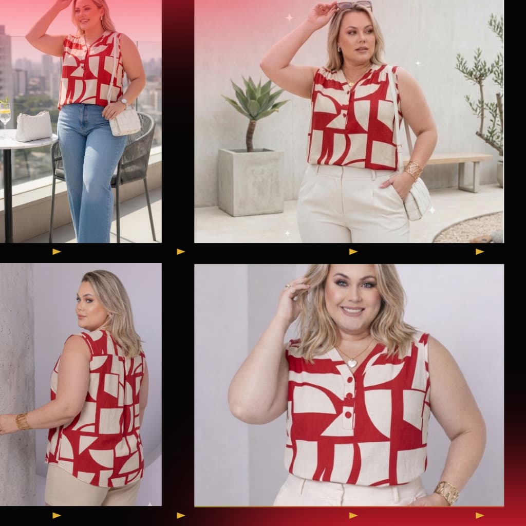 Blusa Regata Plus Size Feminina em Viscolinho Curve Decote V Botões Elegância Conforto e Leveza