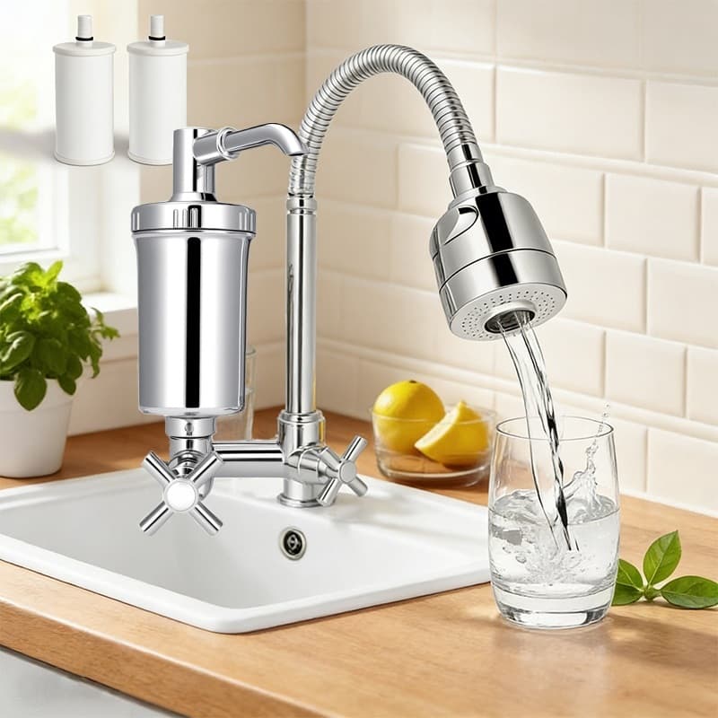 Torneira Gourmet Filtro de Parede Cozinha Flexível Jato Duplo Cromada Luxo 1/4 de volta Com Filtro*2