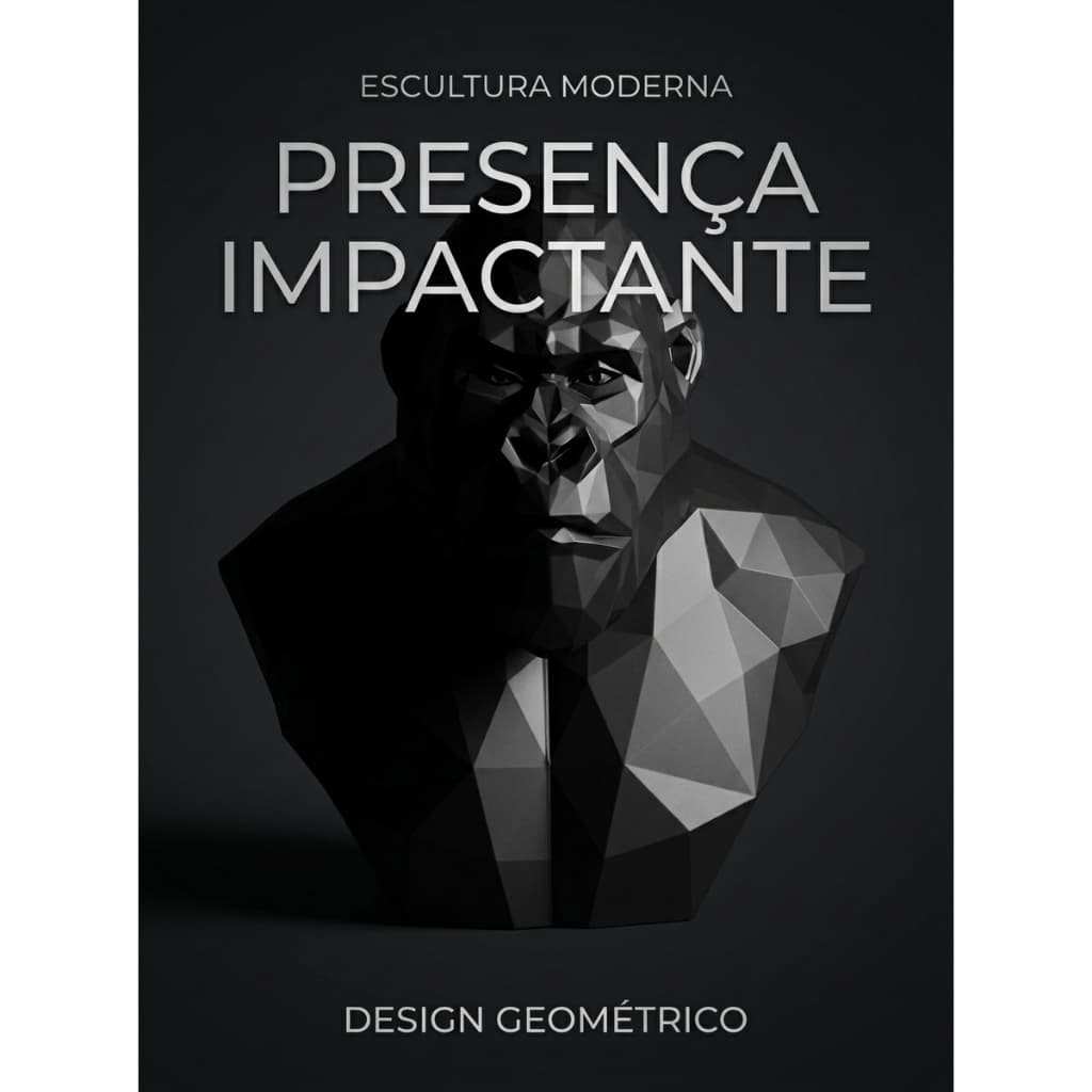 Escultura Busto Gorila Geométrico Facetado Decoração Moderna Sala Estante