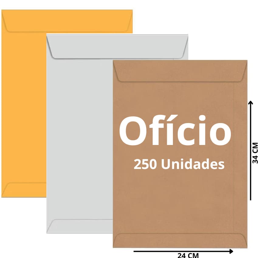 Envelope Saco Ofício Grande 240x340 Kraft Foroni 250 Unidades Para Documentos A4 Escritório Escolar