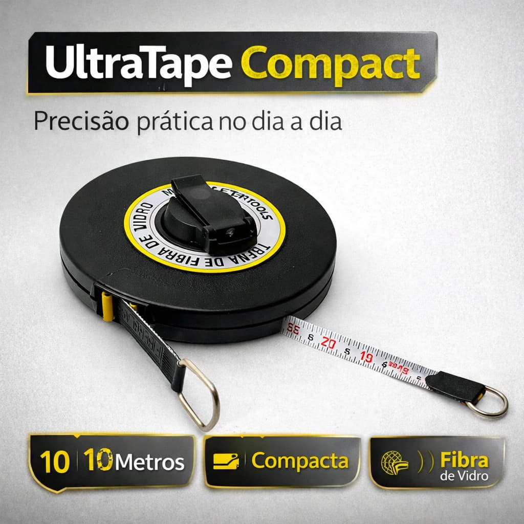 Trena Métrica 10m Fibra de Vidro Compacta Resistente Leve Precisão Alta UltraTape Compact