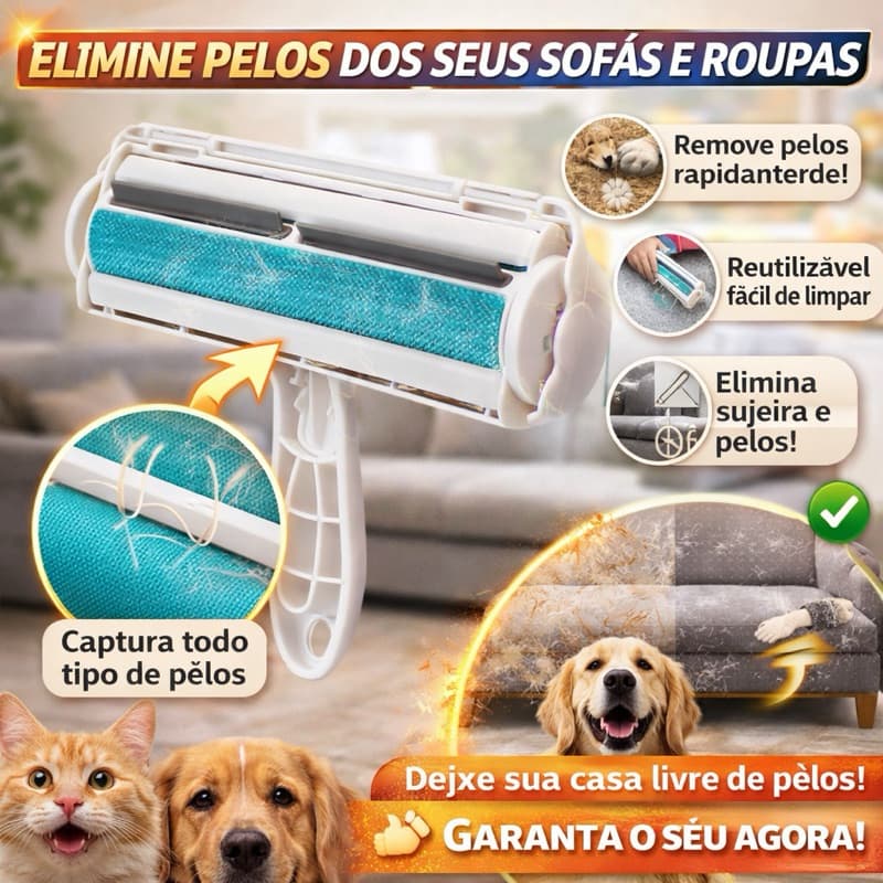⭐ Rolo Removedor de Pelos e Fiapos Reutilizável para Roupas, Sofá e Estofados – Limpeza Fácil e Rápida