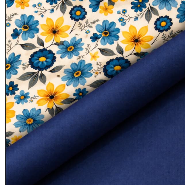 TRICOLINE DIGITAL FLORAL AZUL  -  Kit Compose 2 Cortes Meio metro de Cada 0,50x1,50m