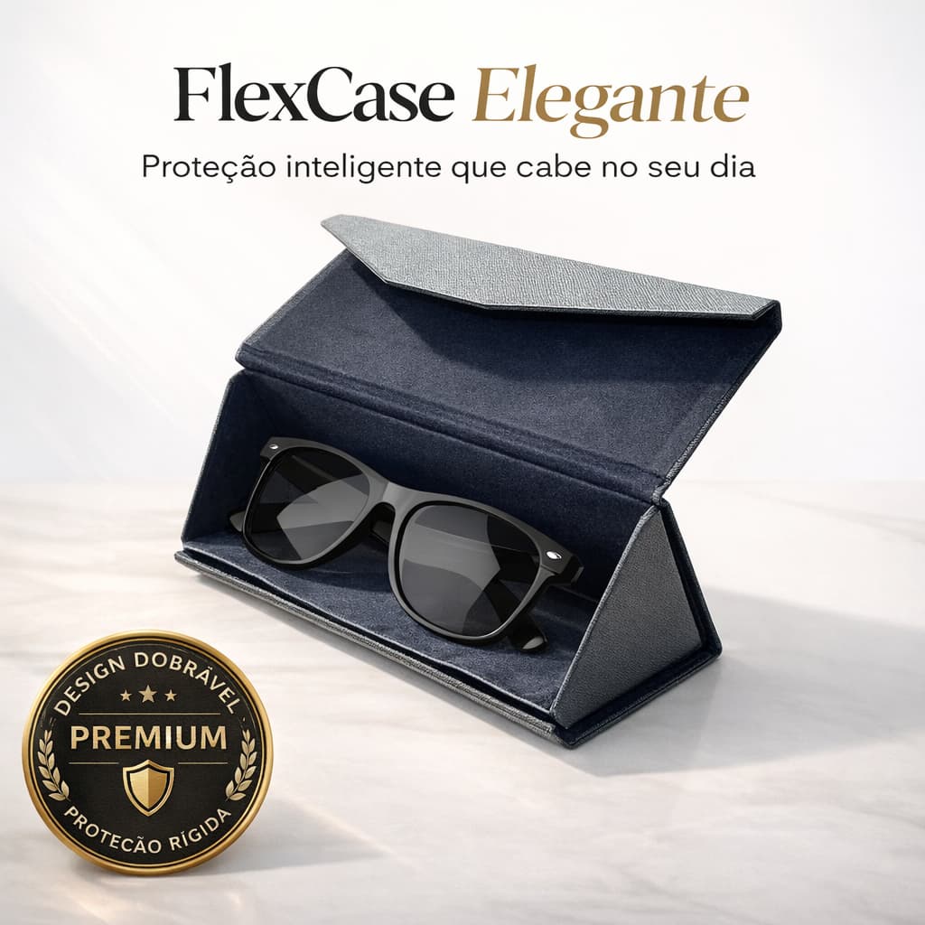 FlexCase Elegante — Estojo Magnético Inteligente,Triangular, Dobrável, Para Óculos de Sol ou de Grau
