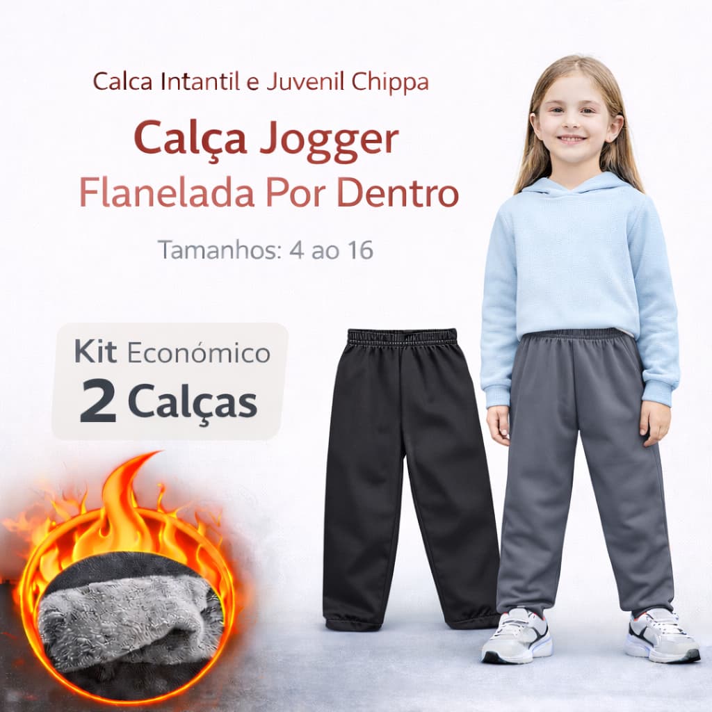 Kit 2 Calças Jogger Infantil e Juvenil Feminina Flanelada 4 ao 16