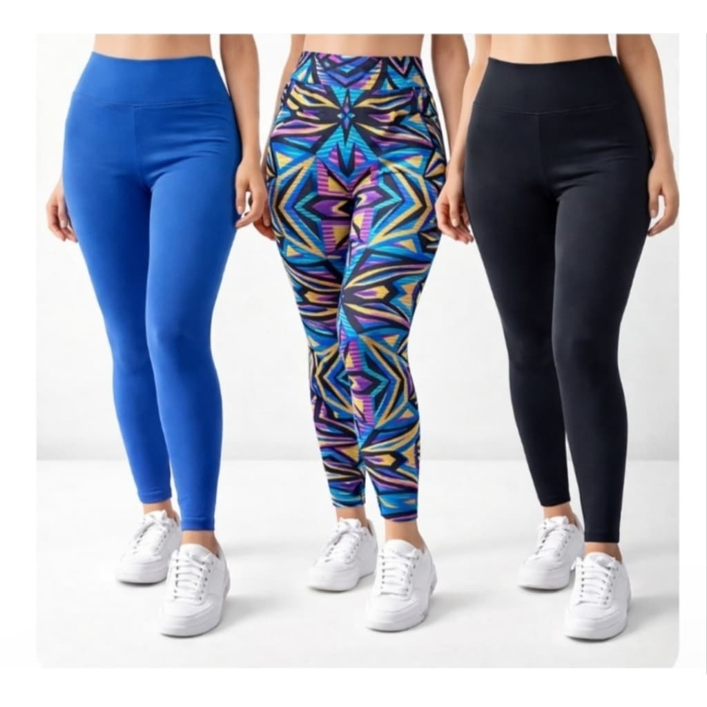 KIT Calças Legging Para Academia e Caminhada No Tecido Poliamida Suplex