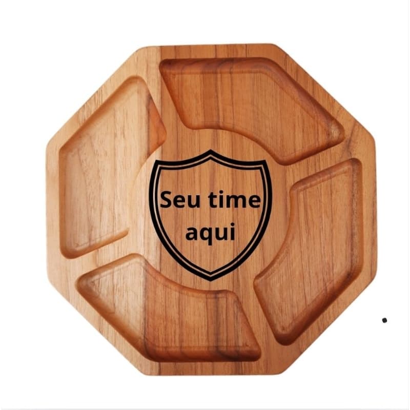 Petisqueira personalizada com logos de times tabua de frios com 4 divisórias gravação a laser madeira teca premium