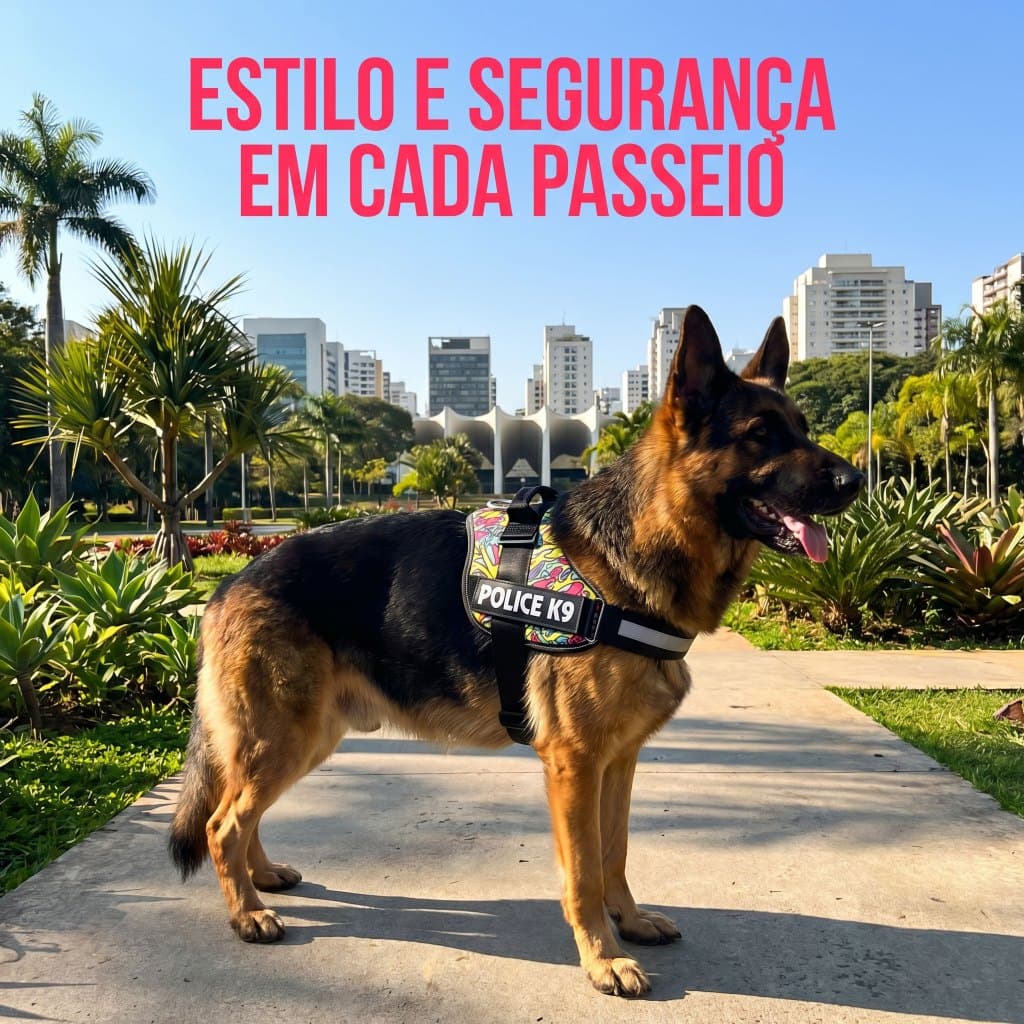 Peitoral Antifuga para Cães | Estampa Grafite | Refletivo | Tamanhos M e XL | Polícia K9