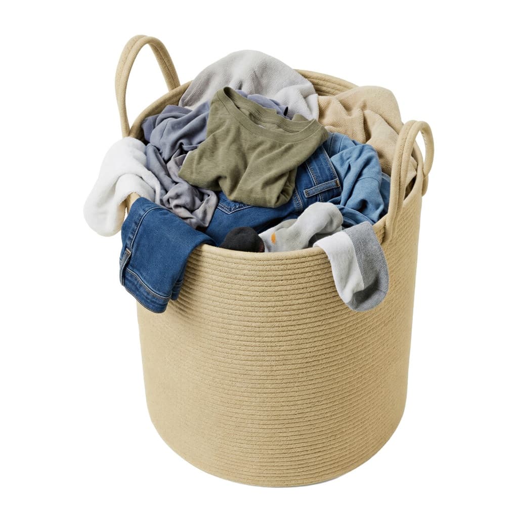 SONGMICS Cesto organizador de roupas de algodão com alças, cesto de brinquedos para crianças, 60L, branco e marrom