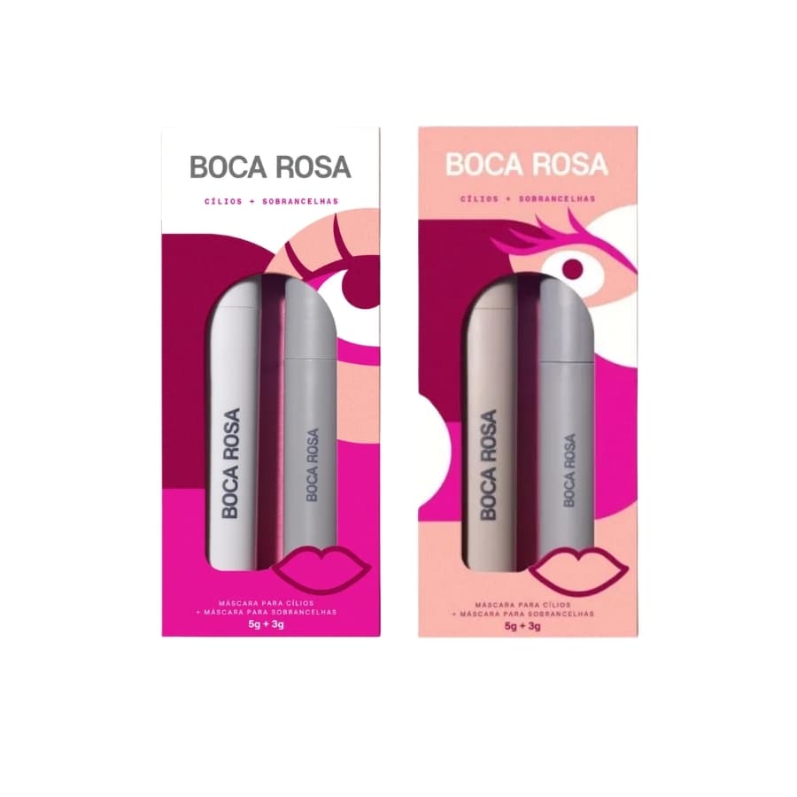 Boca Rosa Kit Cílios + Sobrancelhas | Máscara de Cílios Efeito Volume e Gel de Sobrancelhas