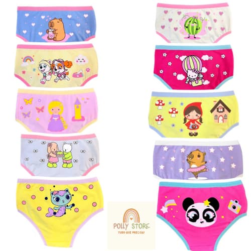 KIT CALCINHAS DE ALGODÃO CONFORTÁVEL MENINA PRINCESA DESFRALDE