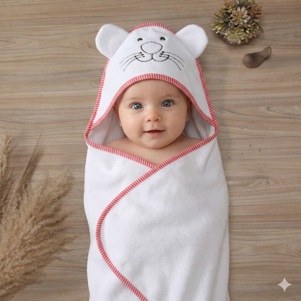 Toalha de Banho Bebe Bordada com Capuz Forrado em Tecido Fralda 100% Algodão Menino Menina