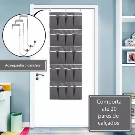 Organizador de Sapatos Pendurável para Porta Ideal para Apartamento Pequeno, Closet e Quarto, Economia de Espaço