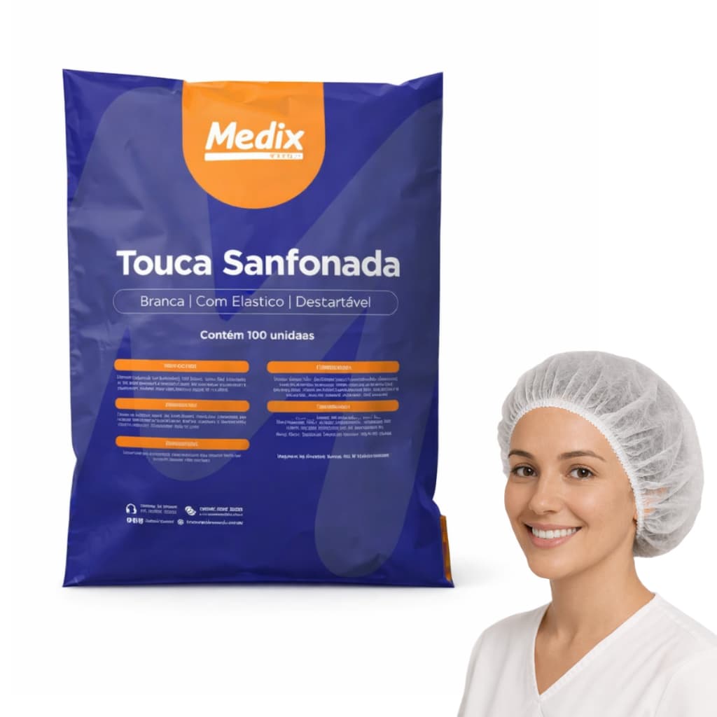 Touca Sanfonada Descartável Com Elástico Branca TNT Proteção Capilar Hospitalar Pacote 100 Unidades