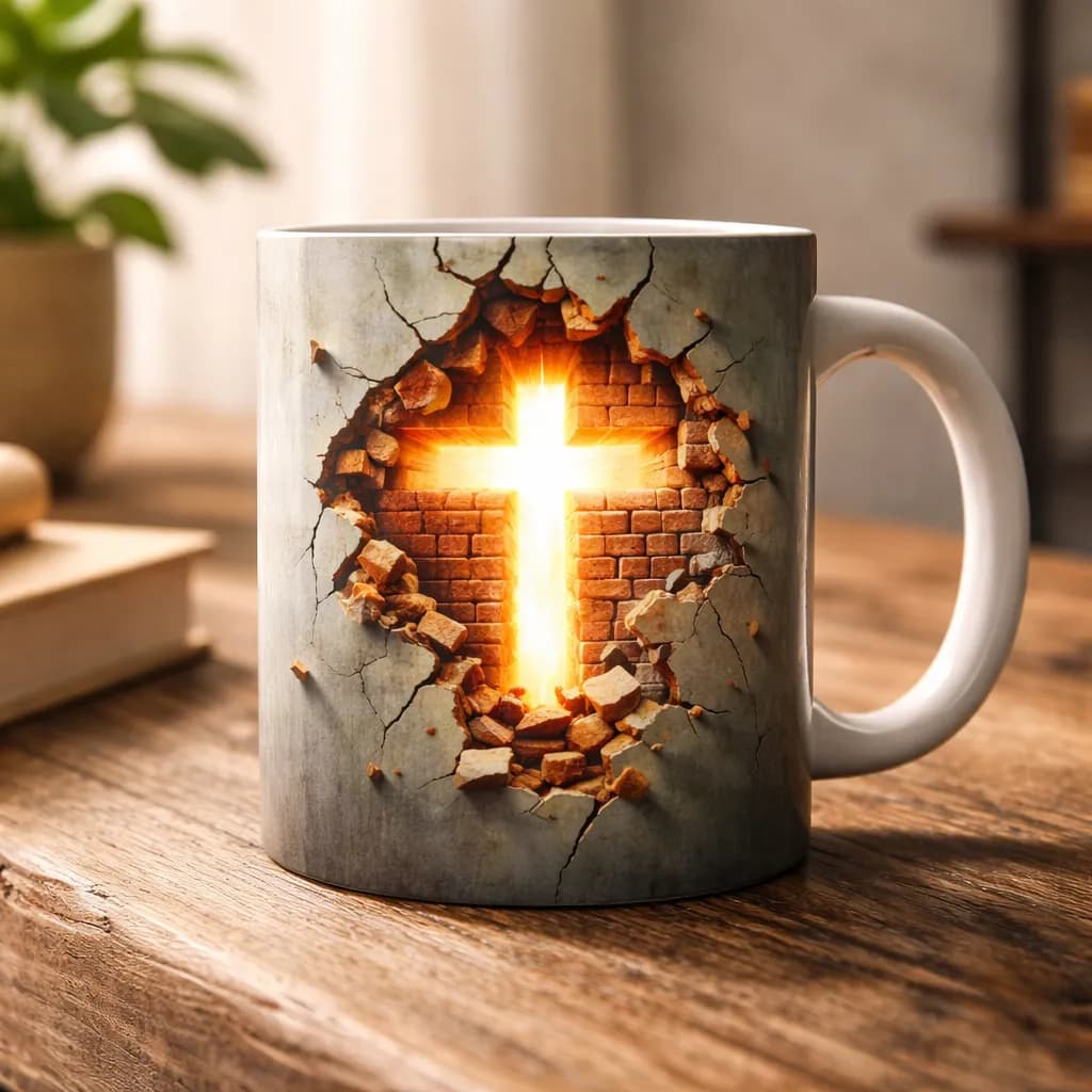 Caneca religiosa porcelana 3d premium presente útil com significado