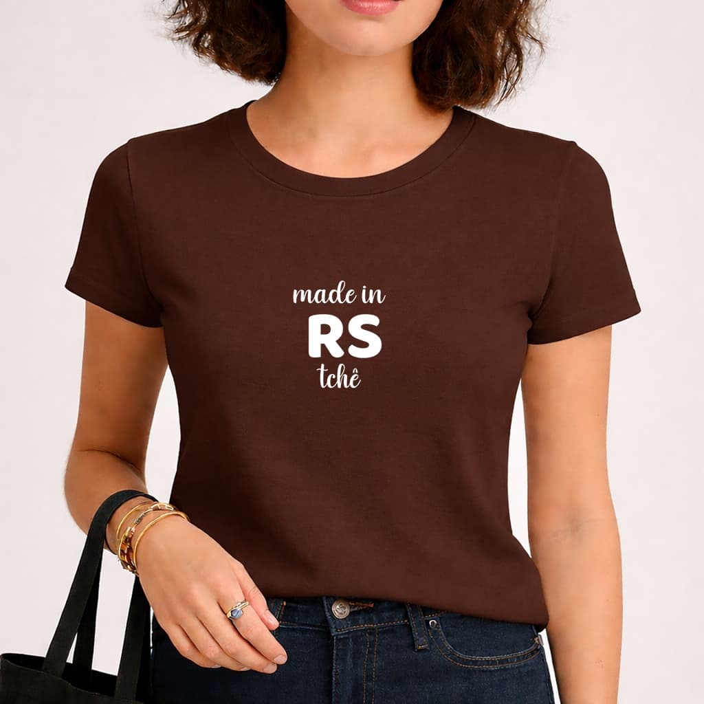 Camiseta Feminina Babylook Made in RS Tche Gaucha Rio Grande do Sul 100% Algodão Várias Cores