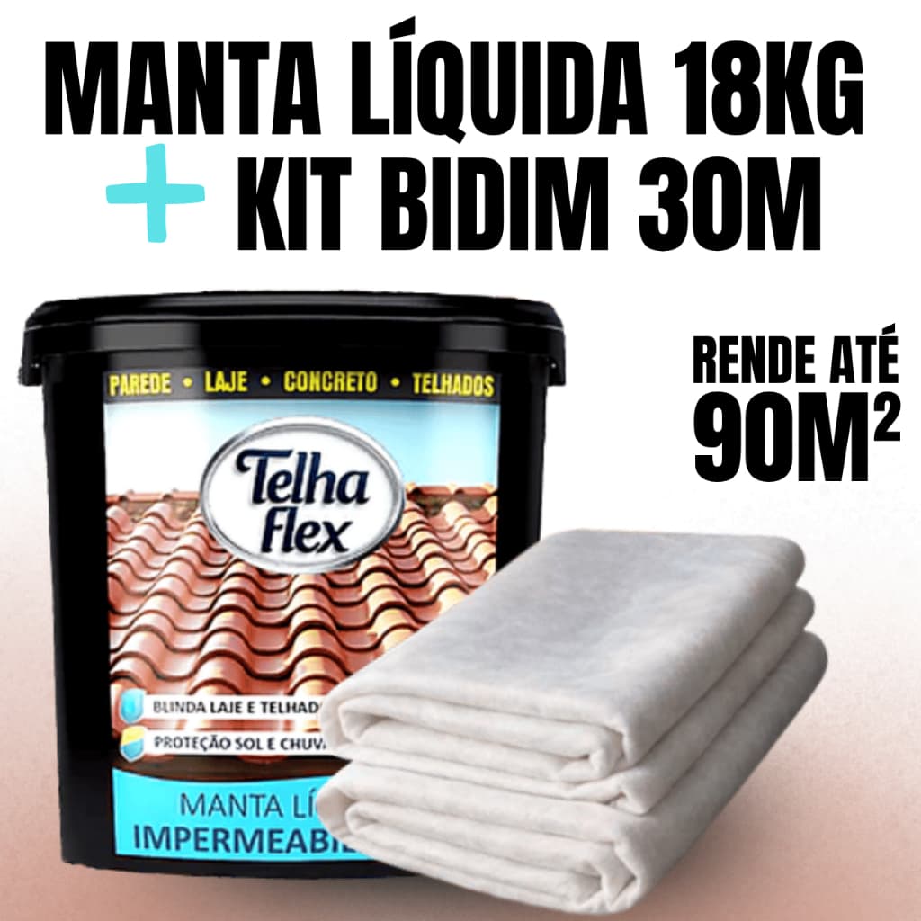 Kit Manta Líquida Emborrachada 18kg + Bidim 30m Impermeabilização Telhado Laje Alta Elasticidade