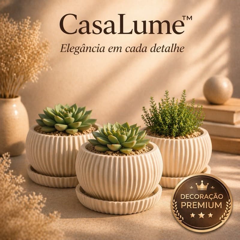 Vaso Decorativo CasaLume™ Minimalista para Suculentas | Design Moderno| Prato Drenante | Decoração Premium|kit 1,2, 3 un