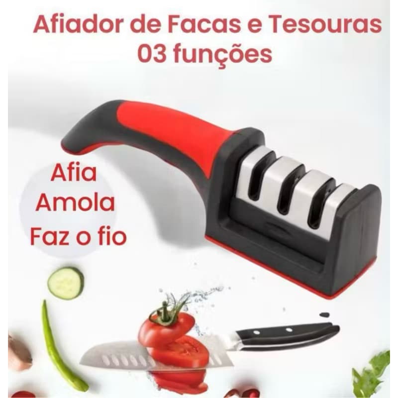 Amolador de Facas Profissional 3 em 1 - Afia em Segundos.
