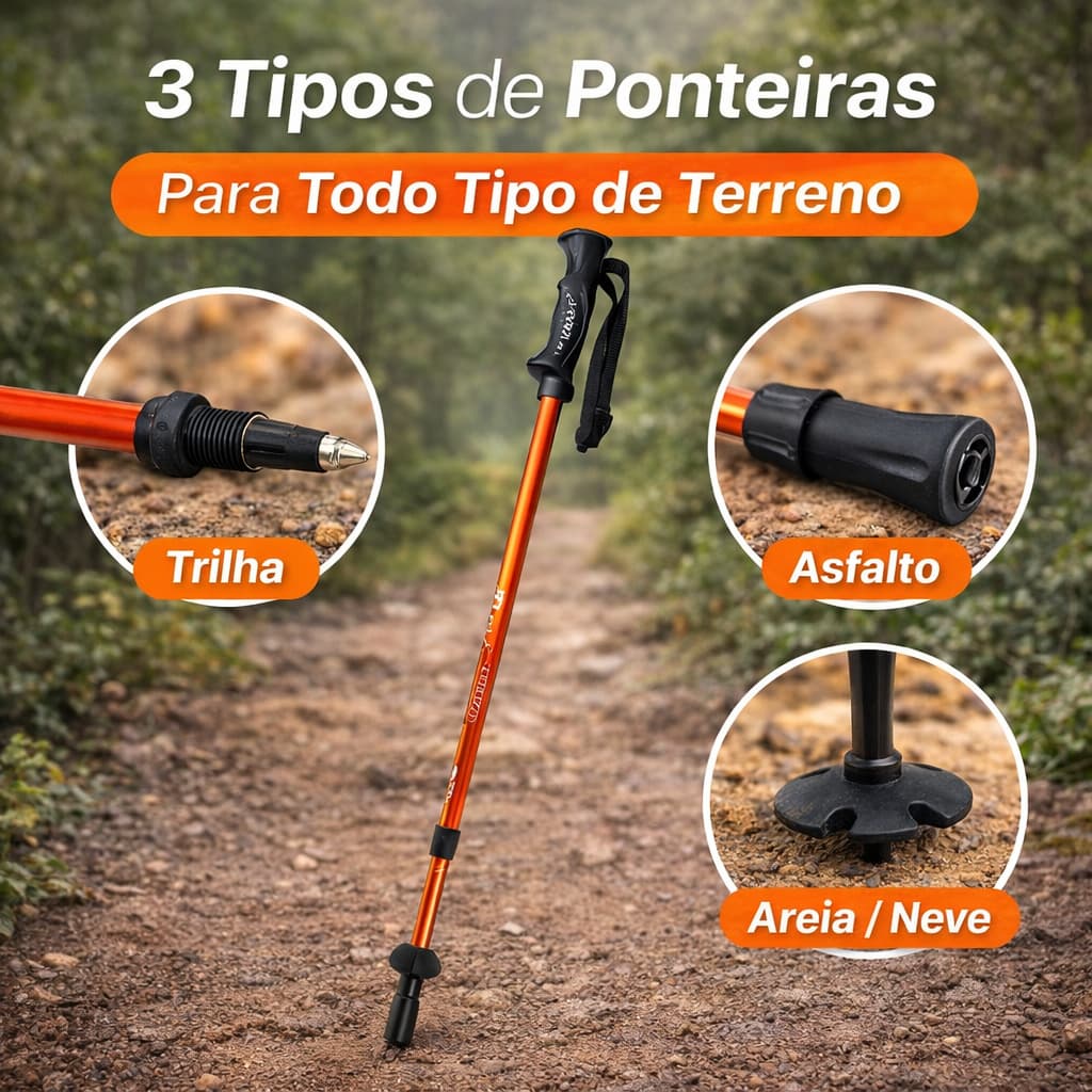 Bastão de Caminhada Nautika Laranja Antichoque Ajustável para Trilha Trekking
