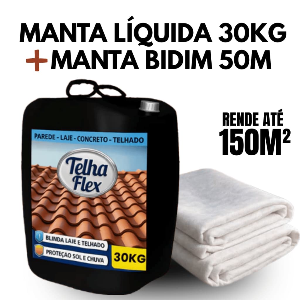 Kit Completo Impermeabilização 30kg Manta Líquida Telhaflex + Bidim 50m Proteção Contra Vazamentos