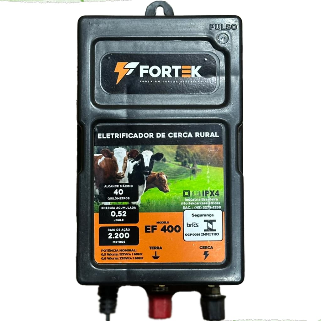 Aparelho De Choque Elétrico Eletrificador Cerca Rural Fortek EF400 40Km De Cerca Elétrica