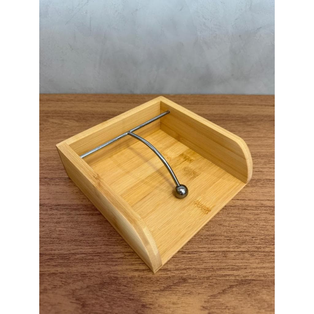 Porta Guardanapo De Mesa Em Bambu 15x15x5cm Com Trava De Metal Cozinha Cantinho do Café