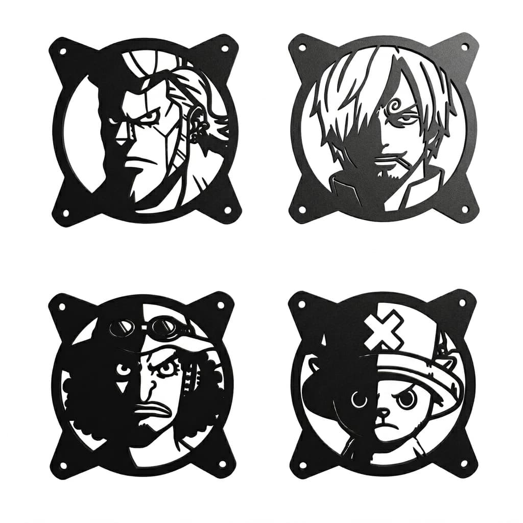 Kit Grelha Fan One Piece Sanji, Ussop, Chopper & Franky Pc Gamer Setup Gamer Decoração