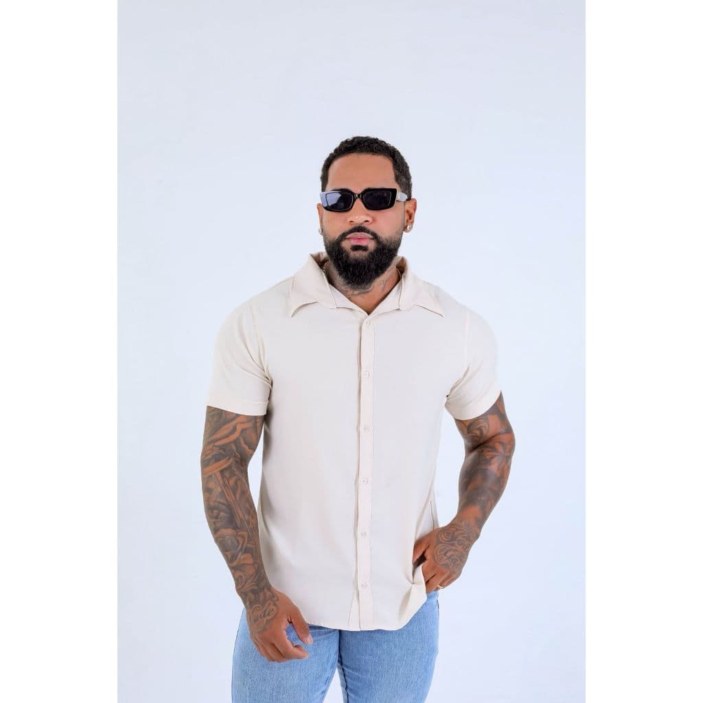 Camisa Slim Masculina Malha Crep Premium. Social