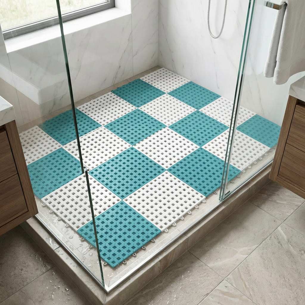 Kit 12 Tapete Piso Estrado Antiderrapante 30x30cm Box Banheiro Piscina Modular Drenante Chuveiro Área Molhada Encaixe