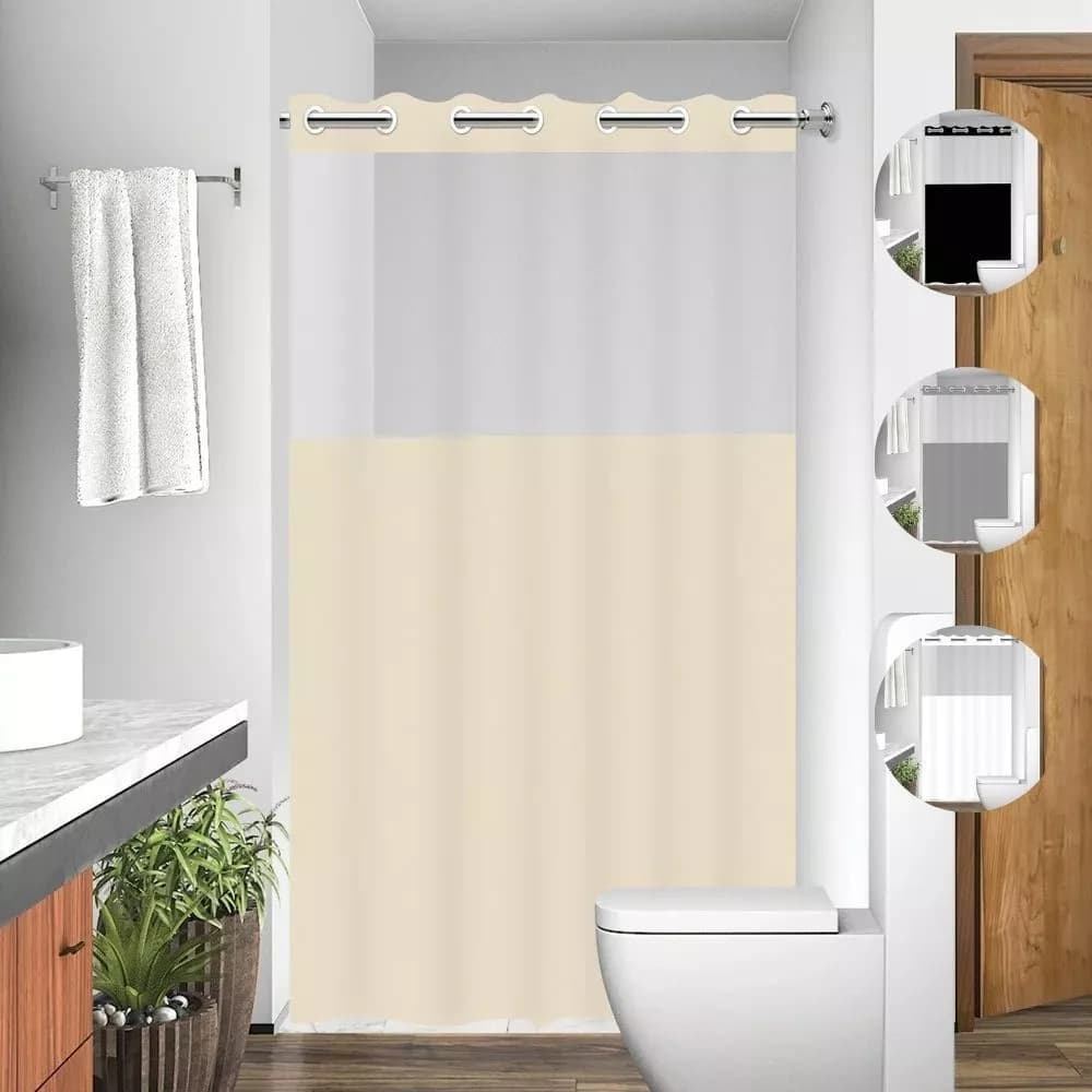 Cortina Box Banheiro com Visor Diversas Cores Ilhos ou Gancho PVC Antimofo Impermeável