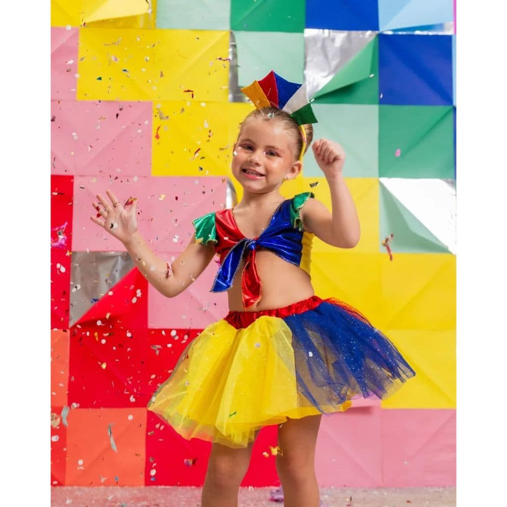 Fantasia Frevo Infantil Menina Vestido Colorido Carnaval Festa Cultural Nordestina Aniversário Luxo