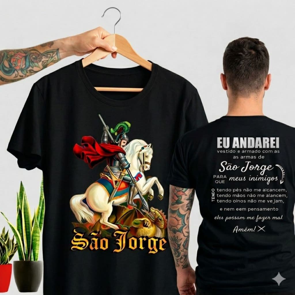 camiseta estampada feminina masculina sao jorge ogum relisiosa protecao estilosa exlusiva 100%algodao envio imediato