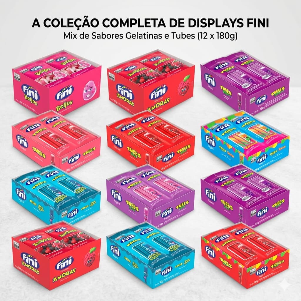 Display de Bala Fini Gelatina Tubes12un Sabor Intenso para Festas e Lembrancinhas