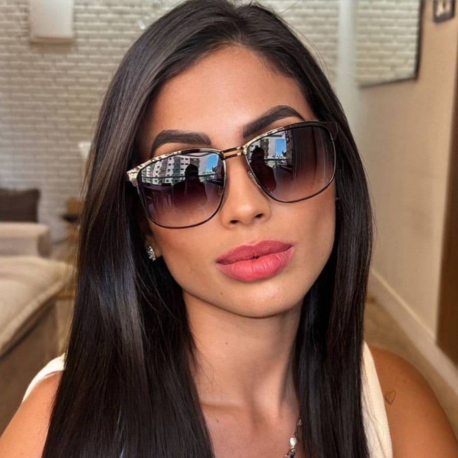 Óculos Espelhado Sol Feminino Retangular UV400 Estilo Moderno e Elegante