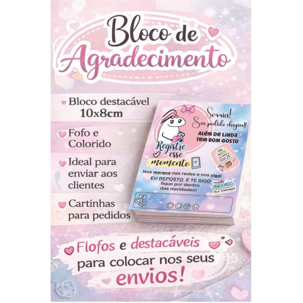 kit 2 Blocos Carta de Agradecimento ao Cliente Destacável | Bloco de Notas de Agradecimento | Bloco ME SEGUE TE SIGO