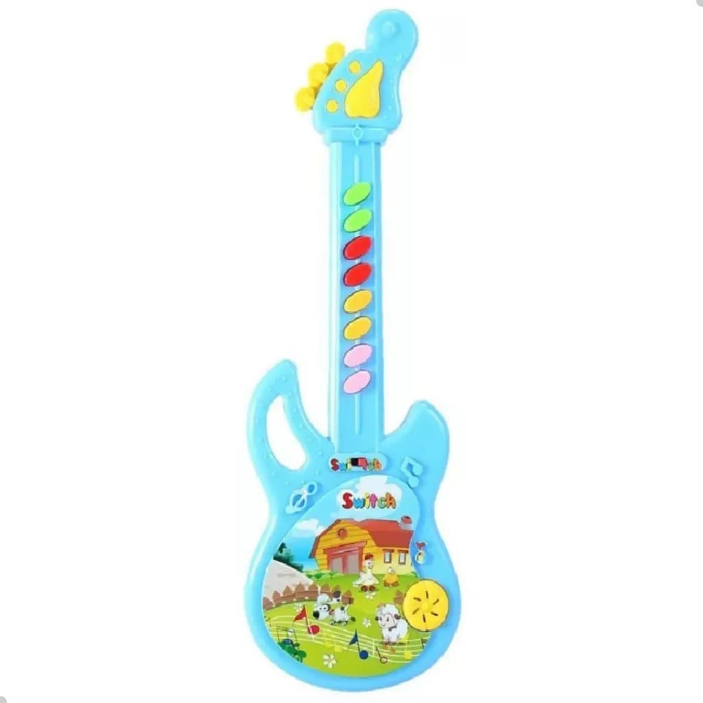 Brinquedo Guitarra Infantil Musical Rosa Azul Sons Animais