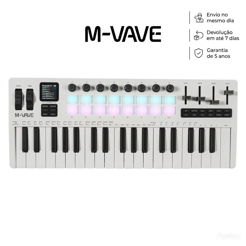 M-VAVE SMK-37 Pro Novo teclado MIDI sem fios Estação de trabalho sintetizador tudo-em-um | 37 teclas sensíveis 16 pads