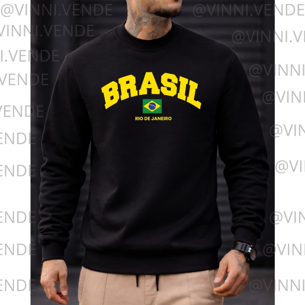 Moletom Brasil Bandeira Masculino Premium Algodão Conforto Casual Top