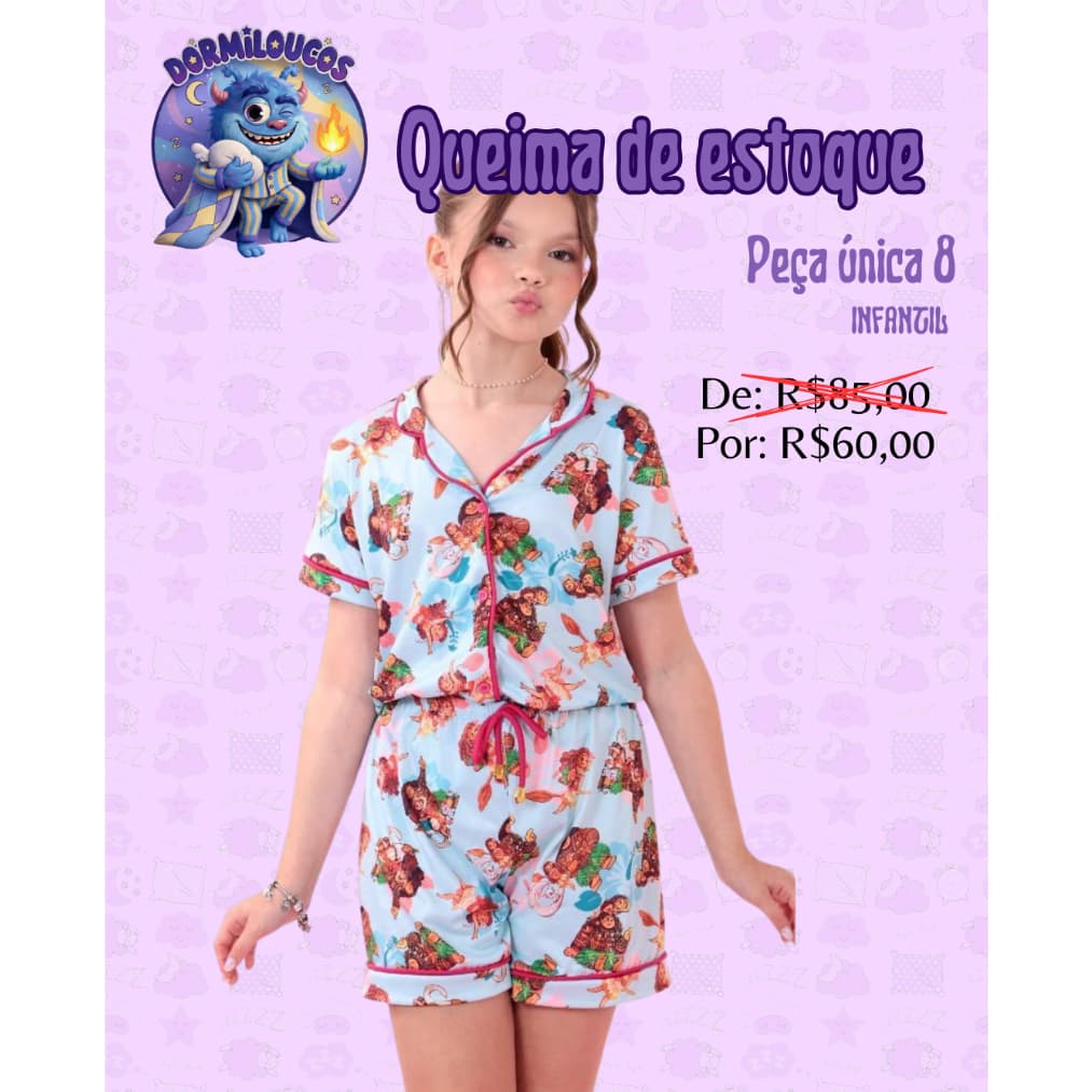 Pijama Infantil Feminino Curto Estampado Super Confortável Promoção Imperdível
