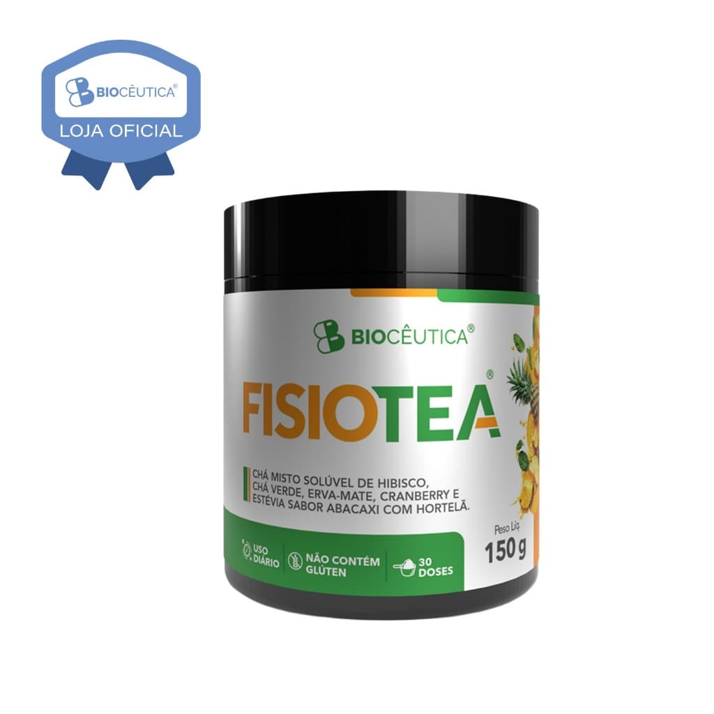 FisioTea Chá Solúvel Abacaxi com Hortelã 150g Biocêutica Baixo Calórico Fácil Preparo Chá Misto