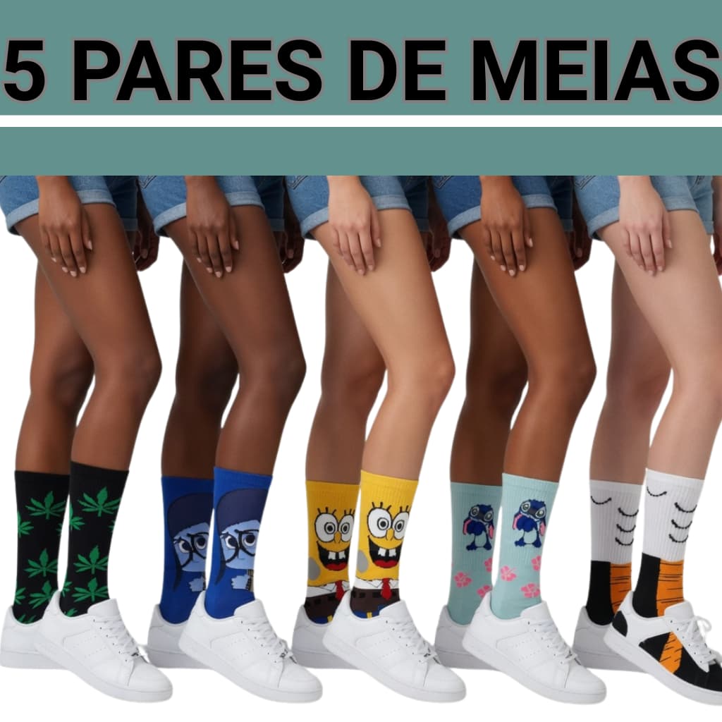5 Pares De Meias De Desenho Animado anime Coleção Da Moda Para Homens E Mulheres Unisexo casual De Rua